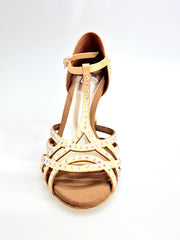 Carica immagine nella Galleria, Scarpa da ballo Wish Dance Shop Lana L12 in raso seta carne con Swarovski Boreali e tacco a rocchetto, dettaglio elegante e raffinato
