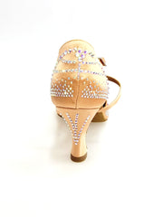 Carica immagine nella Galleria, DADA DIAMOND QC (L55) - SCARPA DA BALLO DA DONNA IN RASO SETA CARNE FLASH CON SWAROVSKI BOREALI CINTURINI INCROCIATI SUL COLLOPIEDE E TACCO A ROCCHETTO