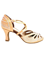 Load image into Gallery viewer, DADA DIAMOND QC (L55) - SCARPA DA BALLO DA DONNA IN RASO SETA CARNE FLASH CON SWAROVSKI BOREALI CINTURINI INCROCIATI SUL COLLOPIEDE E TACCO A ROCCHETTO