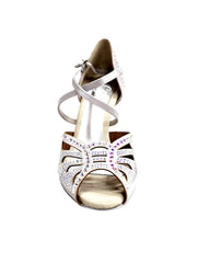 Load image into Gallery viewer, Scarpa da ballo donna DADA Diamond Wish Dance Shop in raso seta argento con cinturini incrociati e Swarovski, tacco basso.