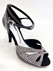 Carica immagine nella Galleria, DELUXE MARIPOSA (LP102) - Scarpa da Ballo in Morbido Camoscio Grigio Scuro con Swarovski Boreali Plateau Confort Flex e Tacco Basso a Spillo Largo