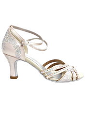 Carica immagine nella Galleria, ALMA Dream (L3) - Scarpa da Ballo da Donna in Raso Seta Cipria cinturino incrociato alla Caviglia con Swarovski Boreali Tacco a Rocchetto