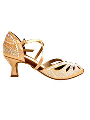 Load image into Gallery viewer, DADA DIAMOND QC (L55) - SCARPA DA BALLO DA DONNA IN RASO SETA CARNE FLESH CON SWAROVSKI BOREALI CINTURINO INCROCIATO SUL COLLOPIEDE TACCO A ROCCHETTO BASSO