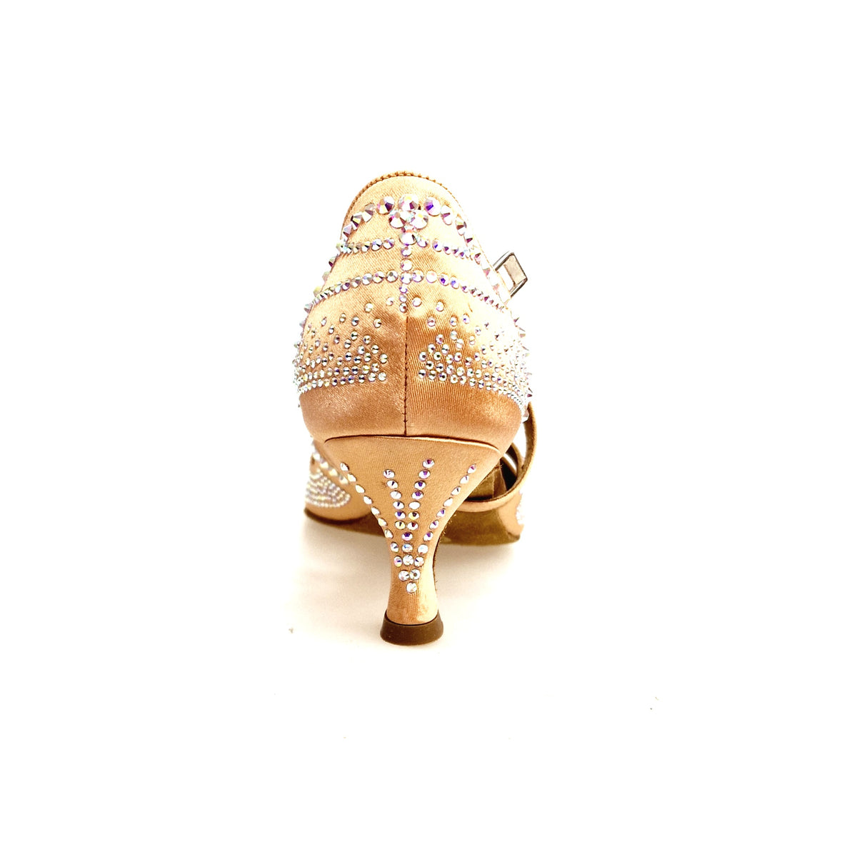 SCARPA DA BALLO DA DONNA IN RASO SETA CARNE FLESH CON SWAROVSKI BOREALI CINTURINO INCROCIATO SUL COLLOPIEDE, dettaglio tacco