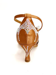 Carica immagine nella Galleria, Deluxe Butterfly (L2) - Scarpa da Ballo in Raso Seta Bronzo Tan con Swarovski e Tacco basso a Rocchetto