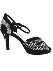 Carica immagine nella Galleria, DELUXE MARIPOSA (LP102) - Scarpa da Ballo in Raso Seta Nera con Swarovski Boreali Plateau Flex e Tacco Basso a Spillo Largo