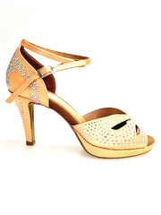 Load image into Gallery viewer, DELUXE MARIPOSA (LP102 QB) - Scarpa da Ballo in Raso Seta Carne Flash con Swarovski Boreali Tacco Basso a Spillo Largo e Plateau Flex