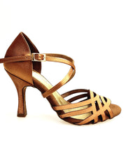 Carica immagine nella Galleria, CAROLIN SS QC (Marea L14SS) - Scarpa Da Donna Linea Tecnica Bi-Flex in Raso Seta Bronzo Tan e Tacco a Rocchetto Slim Latino Alto