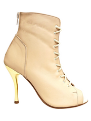 Load image into Gallery viewer, ALEXIS Flesh (Art. 132) - Mezzo Stivaletto con Zip in Pelle Rosa Carne Tacco a Spillo in Alluminio Laminato Oro