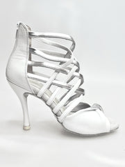 Load image into Gallery viewer, Natalia (360) - Sandalo Alto da Donna in Pelle Bianca e Pelle Argento Tacco a Spillo