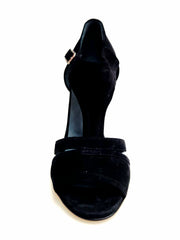 Carica immagine nella Galleria, ROXINA (R.L. XENA By WISH DANCE ) - Sandalo da donna in camoscio nero con Tacco a Rocchettino Sottile Smaltato Nero