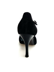 Carica immagine nella Galleria, ROXINA (R.L. XENA By WISH DANCE ) - Sandalo da donna in camoscio nero con Tacco a Rocchettino Sottile Smaltato Nero