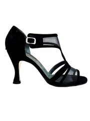 Carica immagine nella Galleria, ROXINA (R.L. XENA By WISH DANCE F.533) - Sandalo da donna in camoscio nero Retina con con Tacco a Rocchetto Rotondo