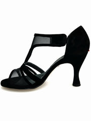 Carica immagine nella Galleria, ROXINA (R.L. XENA By WISH DANCE F.533) - Sandalo da donna in camoscio nero Retina con con Tacco a Rocchetto Rotondo