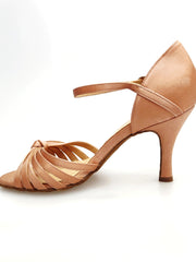 Carica immagine nella Galleria, Ginevra/6 (T109) - Scarpa da Donna Bi-Flex con Nodino sei fascette in Raso Seta Carne e Tacco Rocchettino Sottile