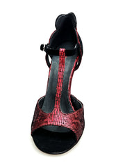 Carica immagine nella Galleria, BELL/C Plus Red Cuore SW Red F.30566 (R.L. by WISH DANCE) - Sandalo da donna in camoscio nero e Cuore di Swarovski Rosso e Galleria Rosso con Tacco a Spillo Sottite Smaltato nero