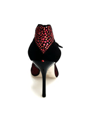 Carica immagine nella Galleria, BELL/C Plus Red Cuore SW Red F.30566 (R.L. by WISH DANCE) - Sandalo da donna in camoscio nero e Cuore di Swarovski Rosso e Galleria Rosso con Tacco a Spillo Sottite Smaltato nero