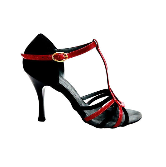 DILETTA (R.L. T114 By WISH DANCE ) - Sandalo da Donna in Camoscio Nero Strisce sulla Pianta in Camoscio Nero, vista laterale