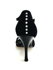 Carica immagine nella Galleria, RUBY (R.L. R119 By WISH DANCE ) - Sandalo da Donna in Camoscio Nero con Riga di Swarovski sul Tallone  con Tacco a Rocchettino Sottile Smaltato Nero
