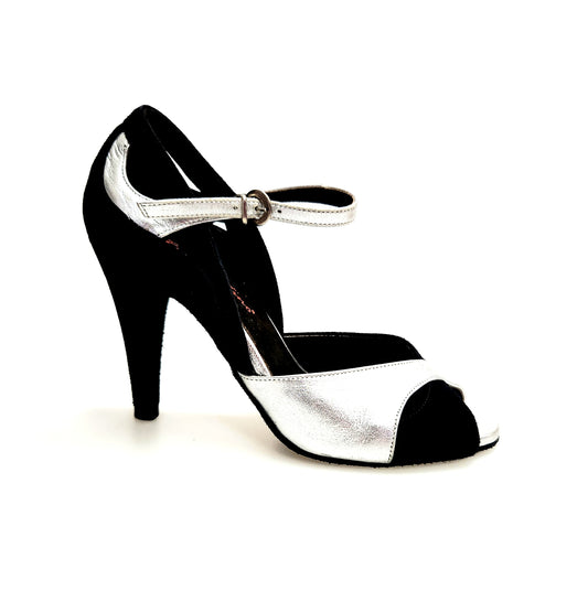Sandalo da donna in camoscio Nero e Pelle Argento AMINA F.533 Wish Dance, vista laterale