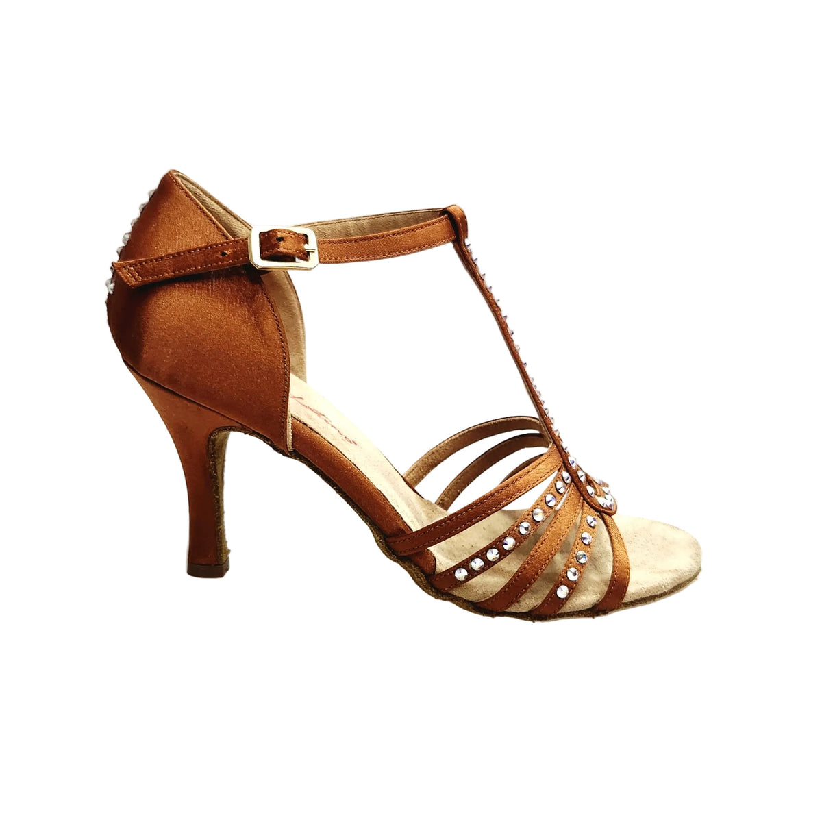 DILETTA Plus SW (R.L. T114 By WISH DANCE ) - Sandalo da Donna in Raso Seta Bronzo Tan Strisce sulla Pianta, vista laterale