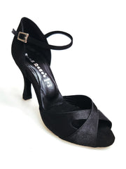 Carica immagine nella Galleria, Ely QA (32QA) - Scarpa da Donna in Raso Seta Nero Cinturino Singolo alla Caviglia e Tacco a Rocchetto