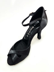 Carica immagine nella Galleria, Ely QA (32QA) - Scarpa da Donna in Raso Seta Nero Cinturino Singolo alla Caviglia e Tacco a Rocchetto