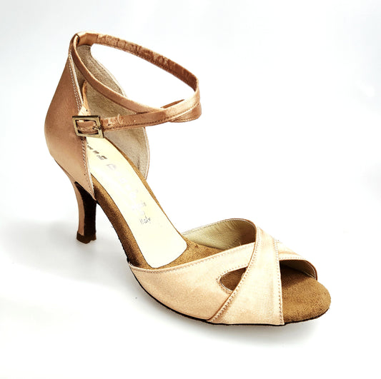 Scarpa Wishdance Ely QB da donna in raso seta carne con cinturino doppio alla caviglia e tacco spillo largo