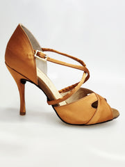 Load image into Gallery viewer, Ely QC (32QC) - Scarpa Basica Da donna in Raso Bronzo con Cinturino Incrociato sul Collo Piede Tacco a spillo