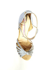 Carica immagine nella Galleria, Patty QB (28QB) - Scarpa da Ballo Basica da Donna con Nodino in Glitter Argento Tacco a Rocchetto Wishdance