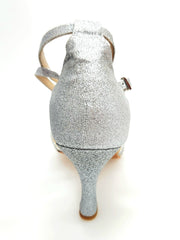 Carica immagine nella Galleria, Patty QB (28QB) - Scarpa da Ballo Basica da Donna con Nodino in Glitter Argento Tacco a Rocchetto Wishdance