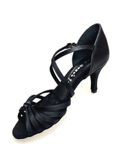 Load image into Gallery viewer, Patty QC (28QC) - Scarpa Basica Da donna in Raso Nero Con 6 Fascette e Cinturino Incrociato sul Collo Piede tacco basso a Spillo largo