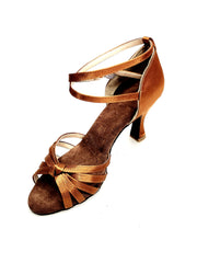 Carica immagine nella Galleria, Patty 5F QB N (072 QB N) - Scarpa da Ballo Basica da Donna in Raso Seta Bronzo Dark Nodino con 5 Fascette Foderate Pelle