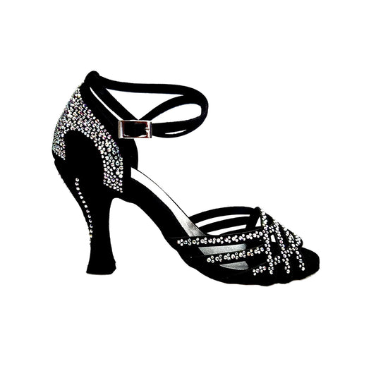 Scarpa Da Donna Linea Bi-Flex in Raso Seta Nero Con Swarovski Boreali Cinturino Incrociato alla Caviglia, vista laterale