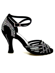 Load image into Gallery viewer, ANITA QB (Marea L143) - Scarpa Da Donna Linea Bi-Flex in Raso Seta Nero Con Swarovski Boreali Cinturino Incrociato alla Caviglia Tacco a Rocchetto