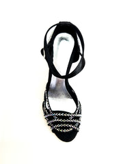 Load image into Gallery viewer, ANITA QB (Marea L143) - Scarpa Da Donna Linea Bi-Flex in Raso Seta Nero Con Swarovski Boreali Cinturino Incrociato alla Caviglia Tacco a Rocchetto