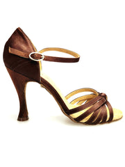 Carica immagine nella Galleria, Ginevra/6 (T109) - Scarpa da Donna Bi-Flex con Nodino sei fascette in Raso Seta Bronzo Tan e Tacco Rocchetto Tondo