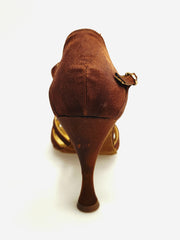 Carica immagine nella Galleria, Ginevra/6 (T109) - Scarpa da Donna Bi-Flex con Nodino sei fascette in Raso Seta Bronzo Tan e Tacco Rocchetto Tondo