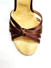 Carica immagine nella Galleria, Ginevra/6 (T109) - Scarpa da Donna Bi-Flex con Nodino sei fascette in Raso Seta Bronzo Tan e Tacco Rocchetto Tondo