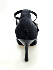 Load image into Gallery viewer, Pepa (210/6) - Scarpa da Ballo Basica da Donna con Nodino in Raso Seta Nero Tacco a Stiletto Smaltato Nero con 6 Fascette Rivestite in Camoscio