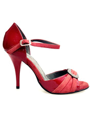 Carica immagine nella Galleria, GILDA SW  F.626  (R.L. by WISHDANCE) -  Sandalo da Donna in Pelle di Vernice Rossa Camoscio Rosso con Gioiello Swarovski Kristall incastonato Tacco a Spillo Smaltato Rosso