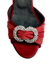 Carica immagine nella Galleria, GILDA SW  F.626  (R.L. by WISHDANCE) -  Sandalo da Donna in Pelle di Vernice Rossa Camoscio Rosso con Gioiello Swarovski Kristall incastonato Tacco a Spillo Smaltato Rosso