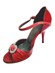 Carica immagine nella Galleria, GILDA SW  F.626  (R.L. by WISHDANCE) -  Sandalo da Donna in Pelle di Vernice Rossa Camoscio Rosso con Gioiello Swarovski Kristall incastonato Tacco a Spillo Smaltato Rosso