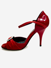 Carica immagine nella Galleria, GILDA SW  F.626  (R.L. by WISHDANCE) -  Sandalo da Donna in Pelle di Vernice Rossa Camoscio Rosso con Gioiello Swarovski Kristall incastonato Tacco a Spillo Smaltato Rosso