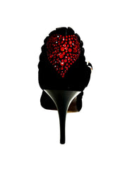 Carica immagine nella Galleria, LUNA Plus Black Cuore SW Red F.3407 (R.L. by WISH DANCE) - Sandalo da donna in camoscio nero Rouche di Tulle arricciato e Cuore di Swarovski Rosso con Tacco a Spillo Smaltato nero
