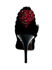 Carica immagine nella Galleria, LUNA Plus Black Cuore SW Red F.3407 (R.L. by WISH DANCE) - Sandalo da donna in camoscio nero Rouche di Tulle arricciato e Cuore di Swarovski Rosso con Tacco a Spillo Smaltato nero