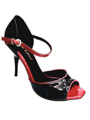 Carica immagine nella Galleria, CATE/P (F626) R.L. by WISH DANCE - Sandalo da Donna in Vernice Nera  Vernice Rossa e Profili Rossi Tacco a Spillo Smaltato Nero