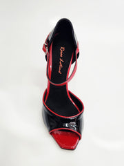 Carica immagine nella Galleria, CATE/P (F626) R.L. by WISH DANCE - Sandalo da Donna in Vernice Nera  Vernice Rossa e Profili Rossi Tacco a Spillo Smaltato Nero