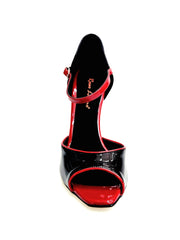 Carica immagine nella Galleria, CATE/P (F626) R.L. by WISH DANCE - Sandalo da Donna in Vernice Nera  Vernice Rossa e Profili Rossi Tacco a Spillo Smaltato Nero