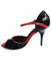 Carica immagine nella Galleria, CATE/P (F626) R.L. by WISH DANCE - Sandalo da Donna in Vernice Nera  Vernice Rossa e Profili Rossi Tacco a Spillo Smaltato Nero